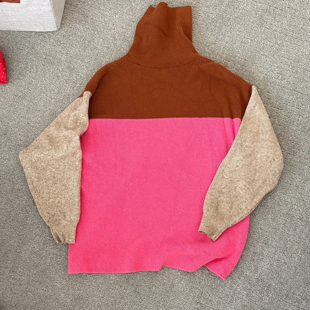 Free People Pink and Brown Turtleneck Sweater